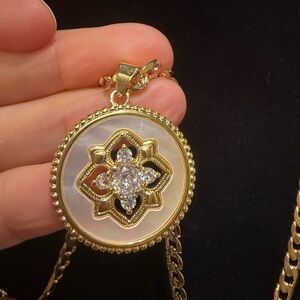 Elegant 14k gold plated necklace with mother pearl Pendant .